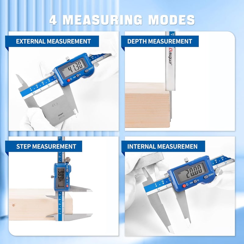 Dasqua 12”/300mm Digital Caliper, Stainless Steel Precision Measuring Tool with Advanced Dual Chip, Large LCD, Resolution 0.0005”/0.01mm, Accuracy ±0.0012”/0.03mm - Image 4
